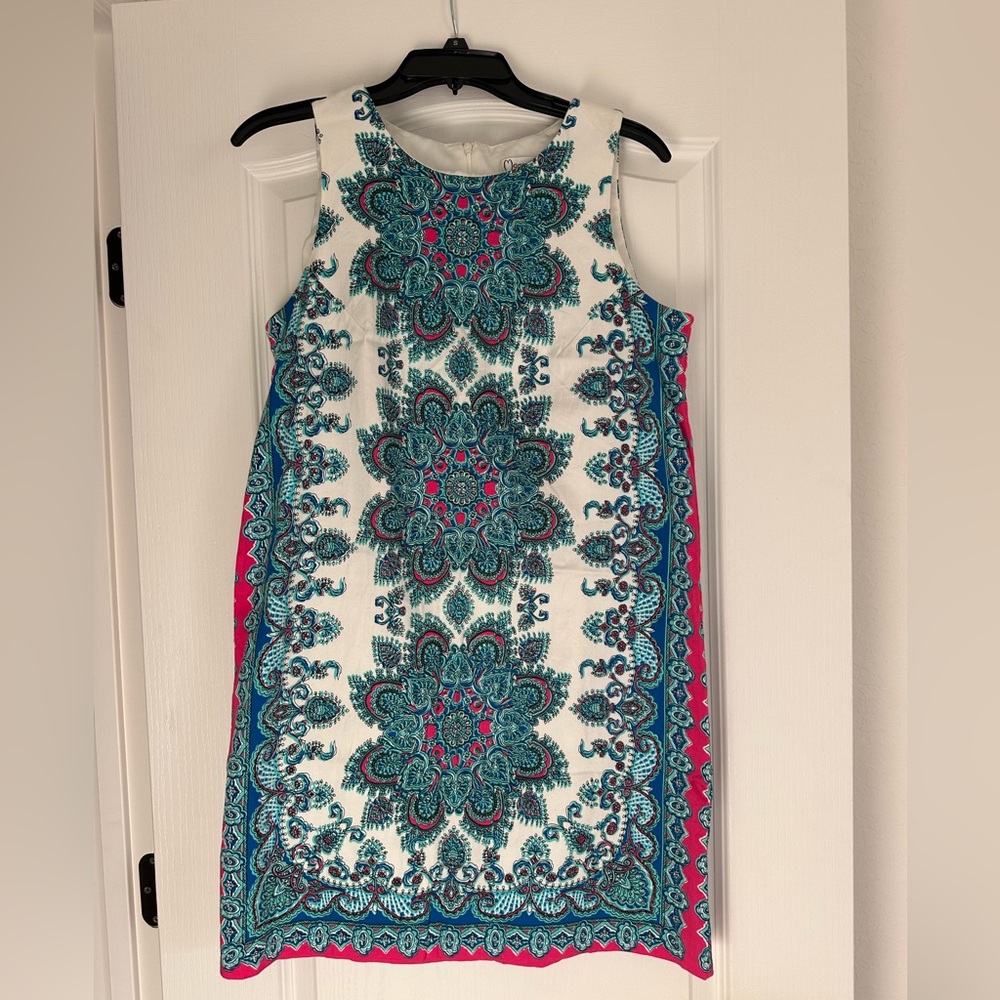 Elegant Teal and White Patterned Dress